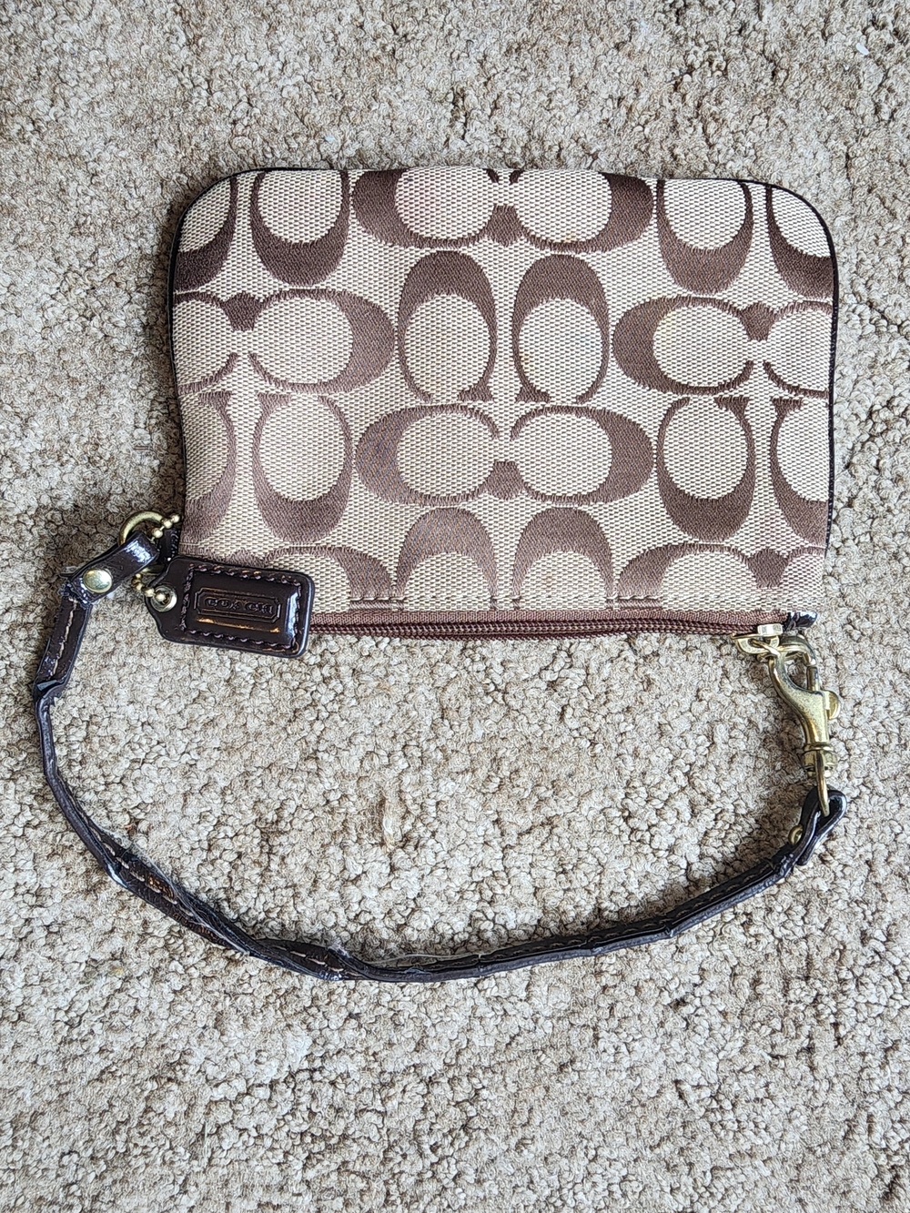 Coach Signature Canvas Wristlet in Beige/Brown